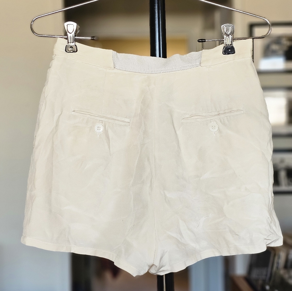 Reformation VTG Ivory Silk High-Waist Trouser Shorts - Picture 6 of 9